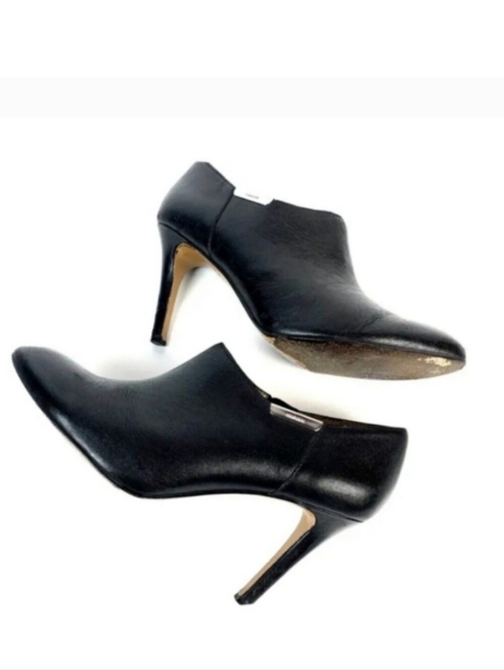 Coach Ankle Boots Black Leather Pointed Toe Stiletto 3.5" Heels Booties Size 8.5